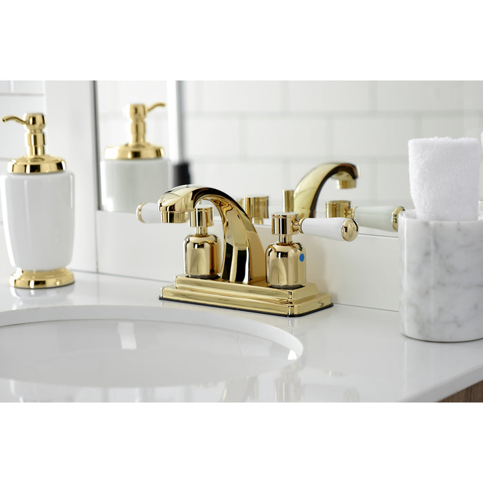 Kingston Tulare KB4642DPL - Paris Double-Handle 3-Hole Deck Mount 4-Inch Centerset Bathroom Faucet with Pop-Up Drain, Polished Brass
