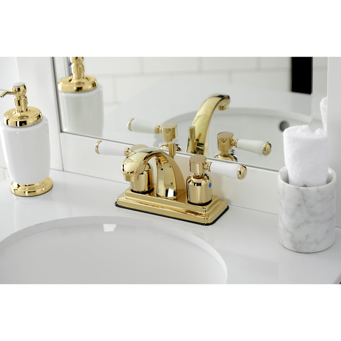 Kingston Tulare KB4642DPL - Paris Double-Handle 3-Hole Deck Mount 4-Inch Centerset Bathroom Faucet with Pop-Up Drain, Polished Brass