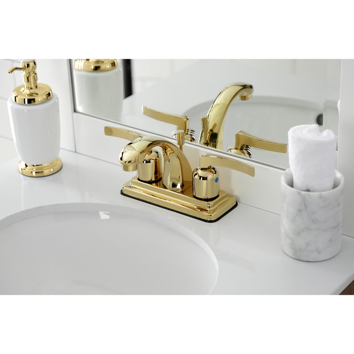 Kingston Tulare KB4642EFL - Centurion Double-Handle 3-Hole Deck Mount 4-Inch Centerset Bathroom Faucet with Pop-Up Drain, Polished Brass
