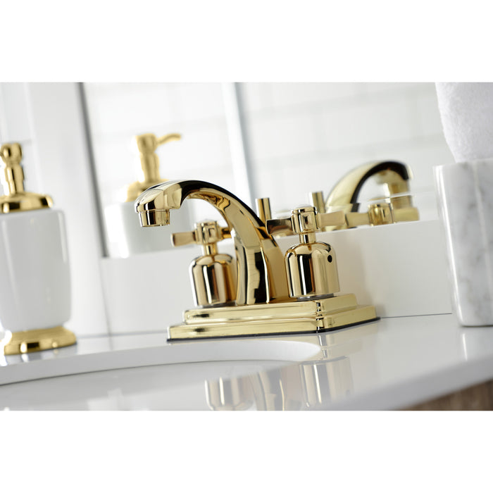 Kingston Tulare KB4642ZX - Millennium Double-Handle 3-Hole Deck Mount 4-Inch Centerset Bathroom Faucet with Pop-Up Drain, Polished Brass