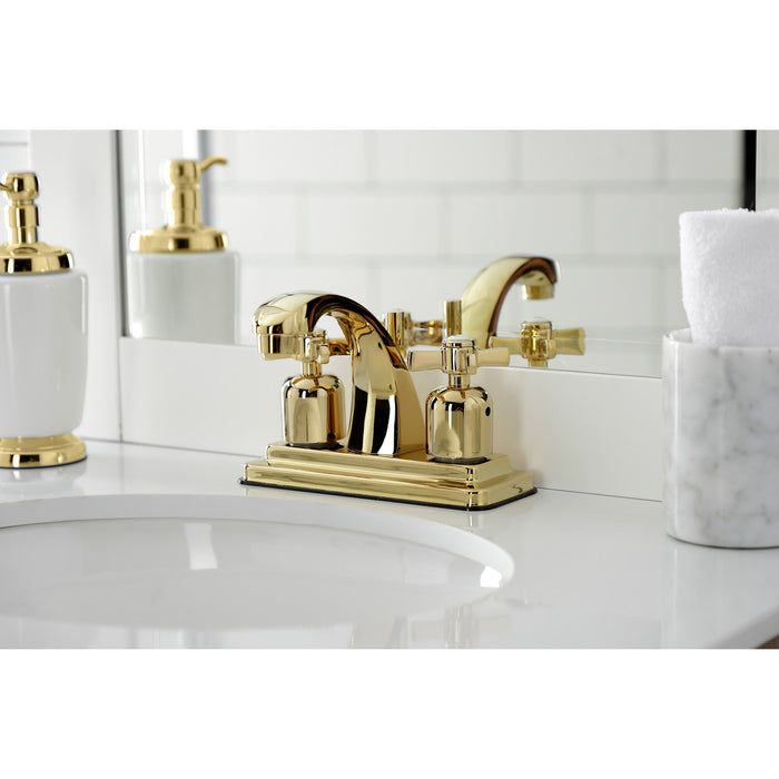 Kingston Tulare KB4642ZX - Millennium Double-Handle 3-Hole Deck Mount 4-Inch Centerset Bathroom Faucet with Pop-Up Drain, Polished Brass