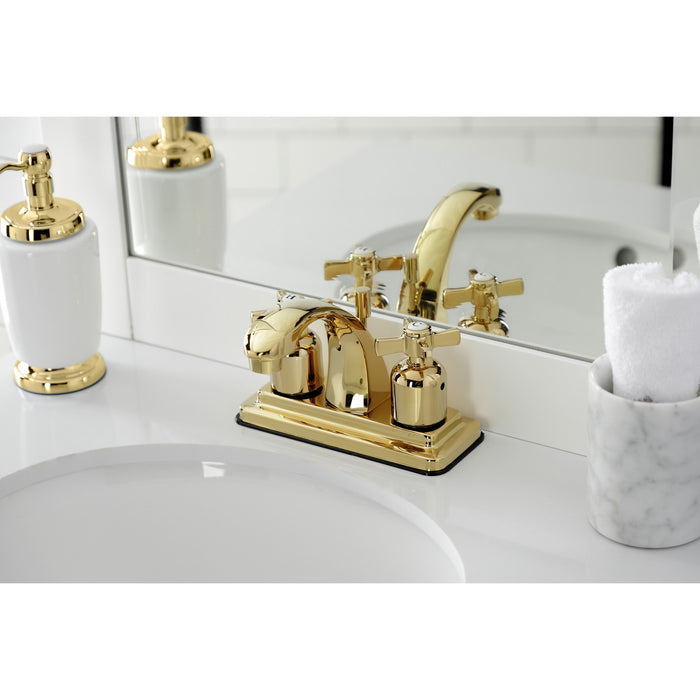 Kingston Tulare KB4642ZX - Millennium Double-Handle 3-Hole Deck Mount 4-Inch Centerset Bathroom Faucet with Pop-Up Drain, Polished Brass