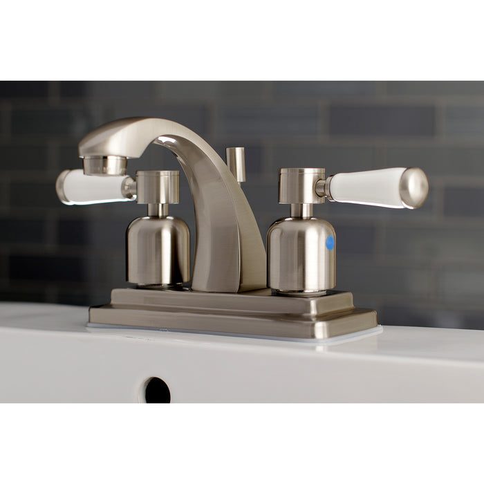 Kingston Tulare KB4648DPL - Paris Double-Handle 3-Hole Deck Mount 4-Inch Centerset Bathroom Faucet with Pop-Up Drain, Brushed Nickel