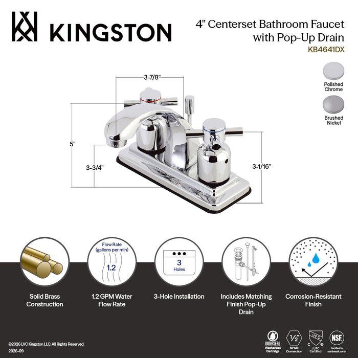 Kingston Sona KB4648DX - Concord Double-Handle 3-Hole Deck Mount 4-Inch Centerset Bathroom Faucet with Pop-Up Drain, Brushed Nickel