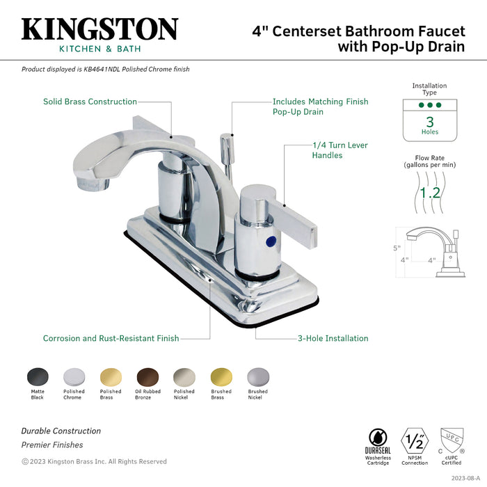 Kingston Tulare KB4648NDL - NuvoFusion Double-Handle 3-Hole Deck Mount 4-Inch Centerset Bathroom Faucet with Pop-Up Drain, Brushed Nickel