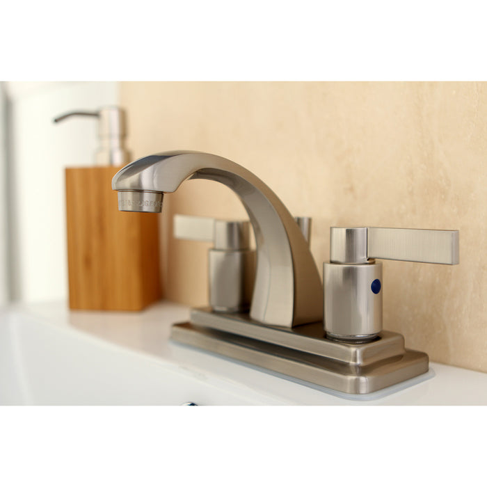 NuvoFusion KB4648NDL Two-Handle 3-Hole Deck Mount 4" Centerset Bathroom Faucet with Plastic Pop-Up, Brushed Nickel