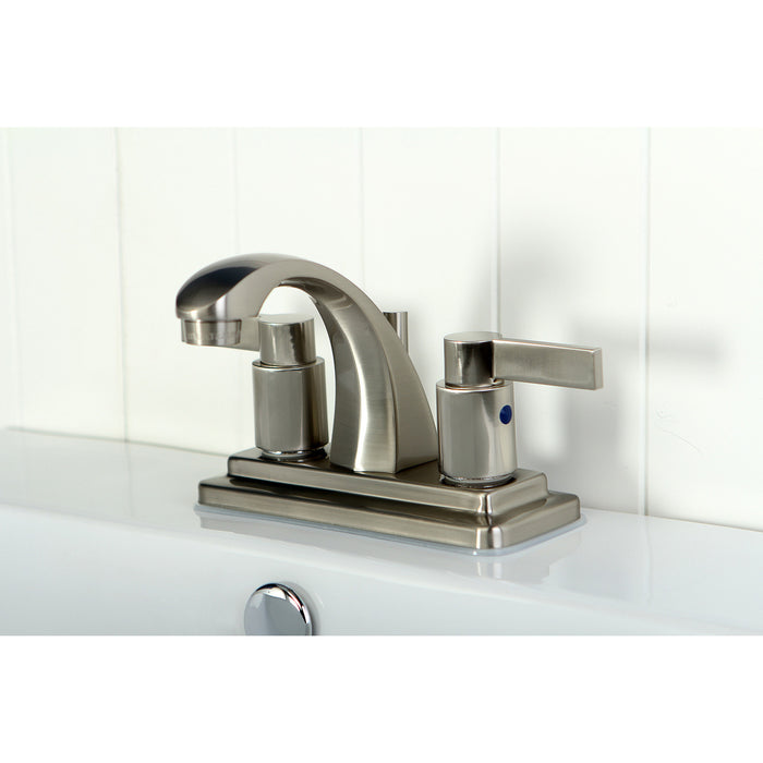 Kingston Tulare KB4648NDL - NuvoFusion Double-Handle 3-Hole Deck Mount 4-Inch Centerset Bathroom Faucet with Pop-Up Drain, Brushed Nickel