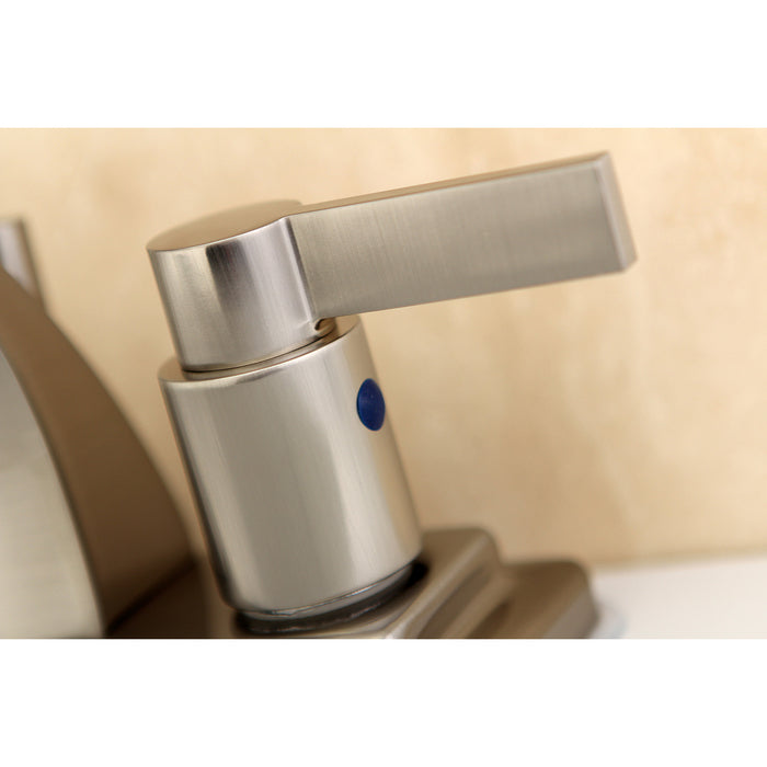 Kingston Tulare KB4648NDL - NuvoFusion Double-Handle 3-Hole Deck Mount 4-Inch Centerset Bathroom Faucet with Pop-Up Drain, Brushed Nickel