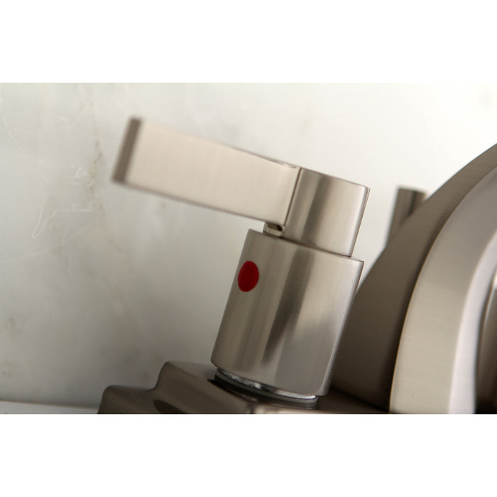 Kingston Tulare KB4648NDL - NuvoFusion Double-Handle 3-Hole Deck Mount 4-Inch Centerset Bathroom Faucet with Pop-Up Drain, Brushed Nickel