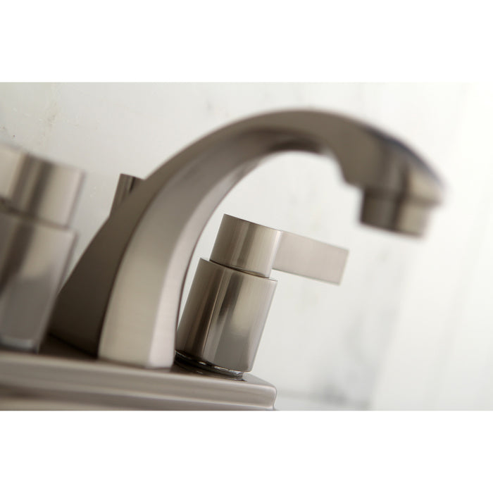 Kingston Tulare KB4648NDL - NuvoFusion Double-Handle 3-Hole Deck Mount 4-Inch Centerset Bathroom Faucet with Pop-Up Drain, Brushed Nickel