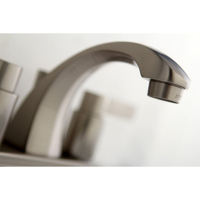 Kingston Tulare KB4648NDL - NuvoFusion Double-Handle 3-Hole Deck Mount 4-Inch Centerset Bathroom Faucet with Pop-Up Drain, Brushed Nickel