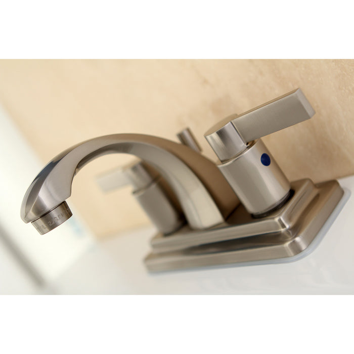 Kingston Tulare KB4648NDL - NuvoFusion Double-Handle 3-Hole Deck Mount 4-Inch Centerset Bathroom Faucet with Pop-Up Drain, Brushed Nickel