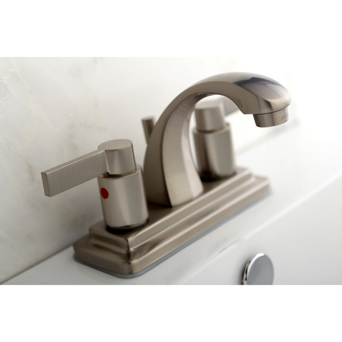 Kingston Tulare KB4648NDL - NuvoFusion Double-Handle 3-Hole Deck Mount 4-Inch Centerset Bathroom Faucet with Pop-Up Drain, Brushed Nickel