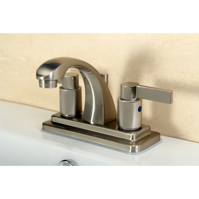 Kingston Tulare KB4648NDL - NuvoFusion Double-Handle 3-Hole Deck Mount 4-Inch Centerset Bathroom Faucet with Pop-Up Drain, Brushed Nickel
