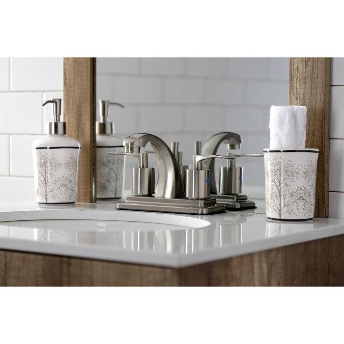 Kingston Tulare KB4648SVL - Serena Double-Handle 3-Hole Deck Mount 4-Inch Centerset Bathroom Faucet with Pop-Up Drain, Brushed Nickel