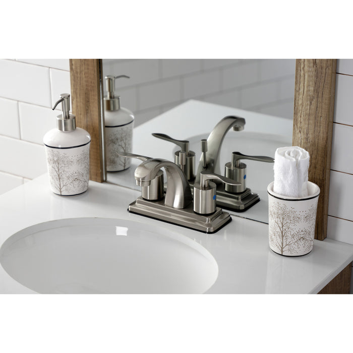 Kingston Tulare KB4648SVL - Serena Double-Handle 3-Hole Deck Mount 4-Inch Centerset Bathroom Faucet with Pop-Up Drain, Brushed Nickel