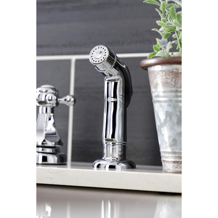 Kingston Heirloom KB4721BXSP - Metropolitan Two-Handle 4-Hole 8" Centerset Kitchen Faucet with Side Sprayer, Polished Chrome