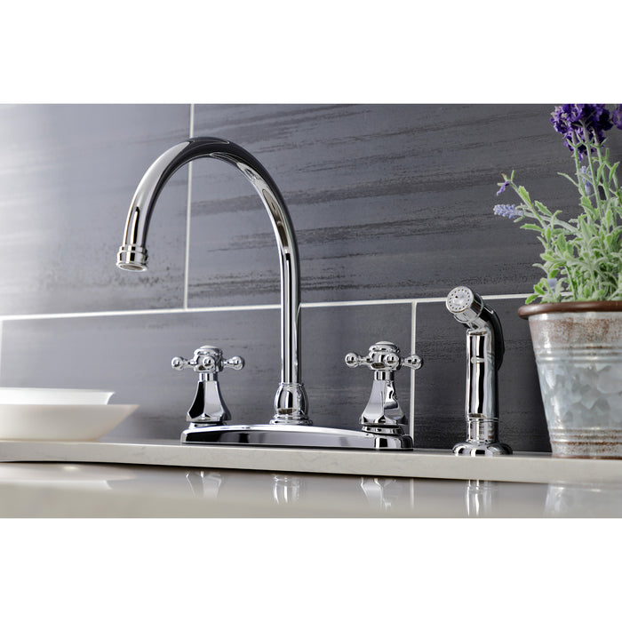 Kingston Heirloom KB4721BXSP - Metropolitan Two-Handle 4-Hole 8" Centerset Kitchen Faucet with Side Sprayer, Polished Chrome