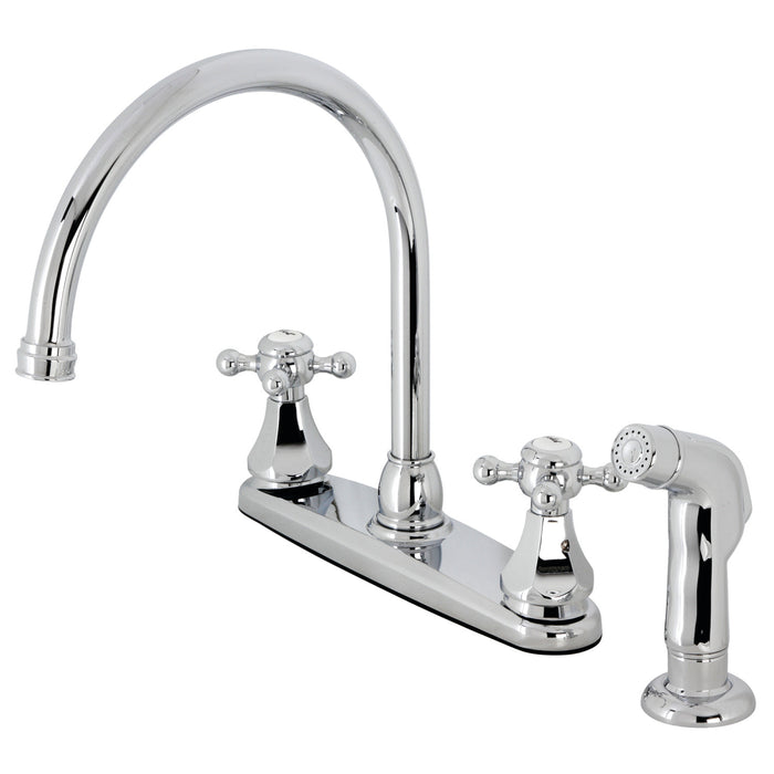 Kingston Heirloom KB4721BXSP - Metropolitan Two-Handle 4-Hole 8" Centerset Kitchen Faucet with Side Sprayer, Polished Chrome