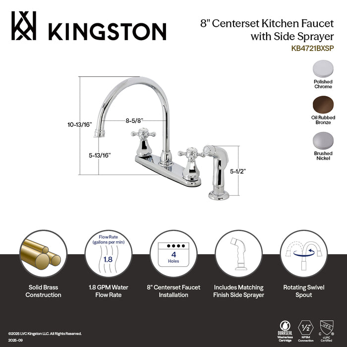 Kingston Heirloom KB4725BXSP - Metropolitan Two-Handle 4-Hole 8" Centerset Kitchen Faucet with Side Sprayer, Oil Rubbed Bronze