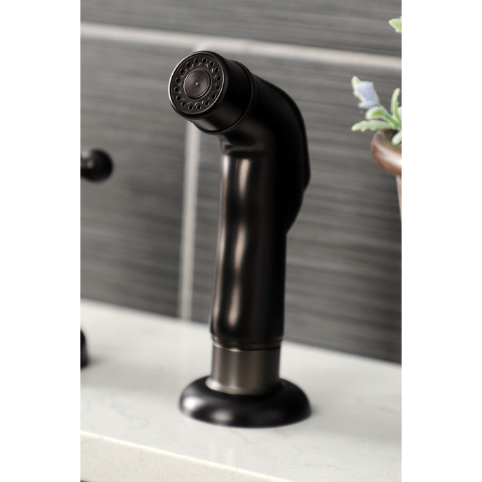 Kingston Heirloom KB4725BXSP - Metropolitan Two-Handle 4-Hole 8" Centerset Kitchen Faucet with Side Sprayer, Oil Rubbed Bronze