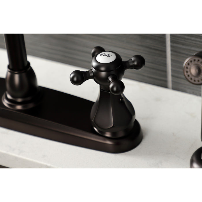 Kingston Heirloom KB4725BXSP - Metropolitan Two-Handle 4-Hole 8" Centerset Kitchen Faucet with Side Sprayer, Oil Rubbed Bronze