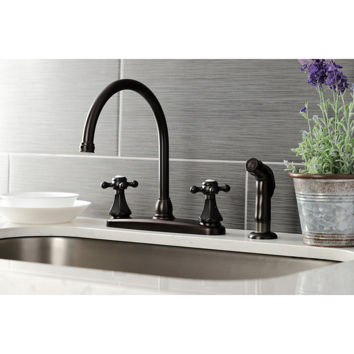 Kingston Heirloom KB4725BXSP - Metropolitan Two-Handle 4-Hole 8" Centerset Kitchen Faucet with Side Sprayer, Oil Rubbed Bronze