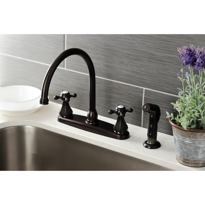 Kingston Heirloom KB4725BXSP - Metropolitan Two-Handle 4-Hole 8" Centerset Kitchen Faucet with Side Sprayer, Oil Rubbed Bronze