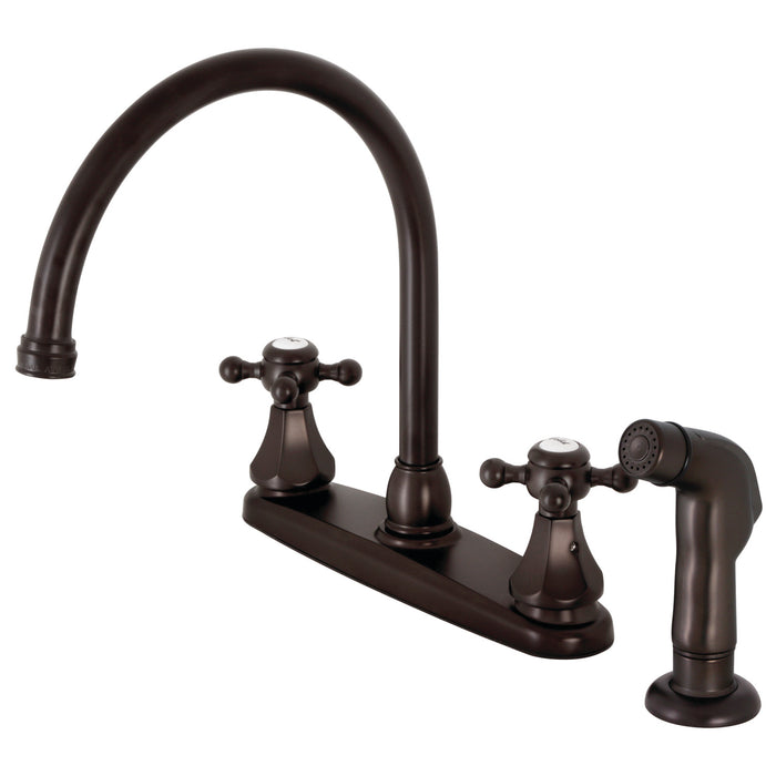Kingston Heirloom KB4725BXSP - Metropolitan Two-Handle 4-Hole 8" Centerset Kitchen Faucet with Side Sprayer, Oil Rubbed Bronze