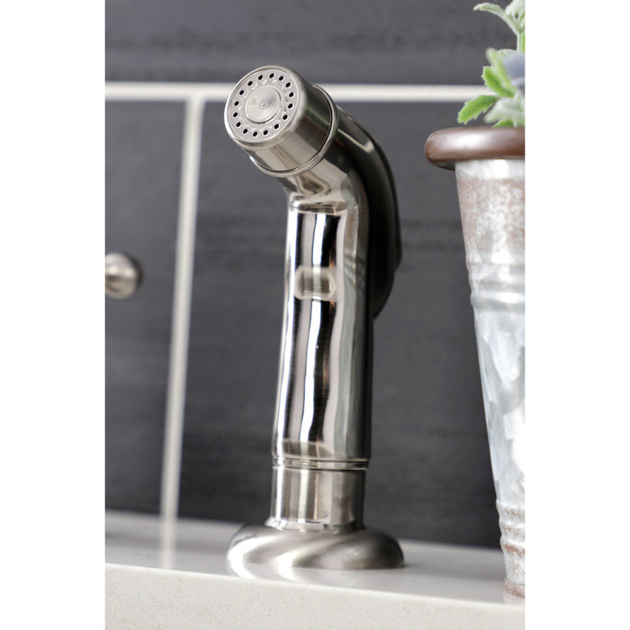 Kingston Heirloom KB4728BXSP - Metropolitan Two-Handle 4-Hole 8" Centerset Kitchen Faucet with Side Sprayer, Brushed Nickel