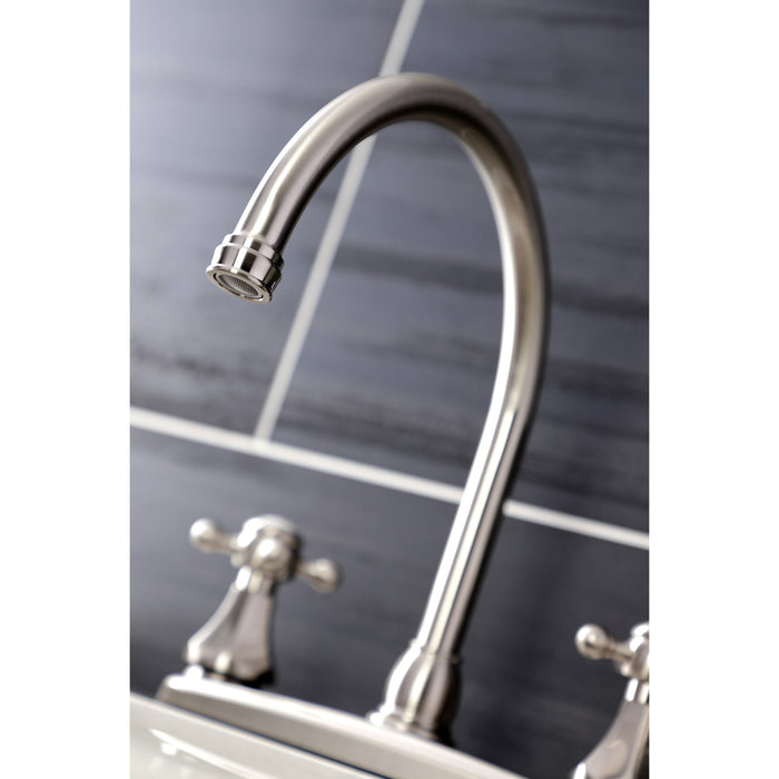 Kingston Heirloom KB4728BXSP - Metropolitan Two-Handle 4-Hole 8" Centerset Kitchen Faucet with Side Sprayer, Brushed Nickel