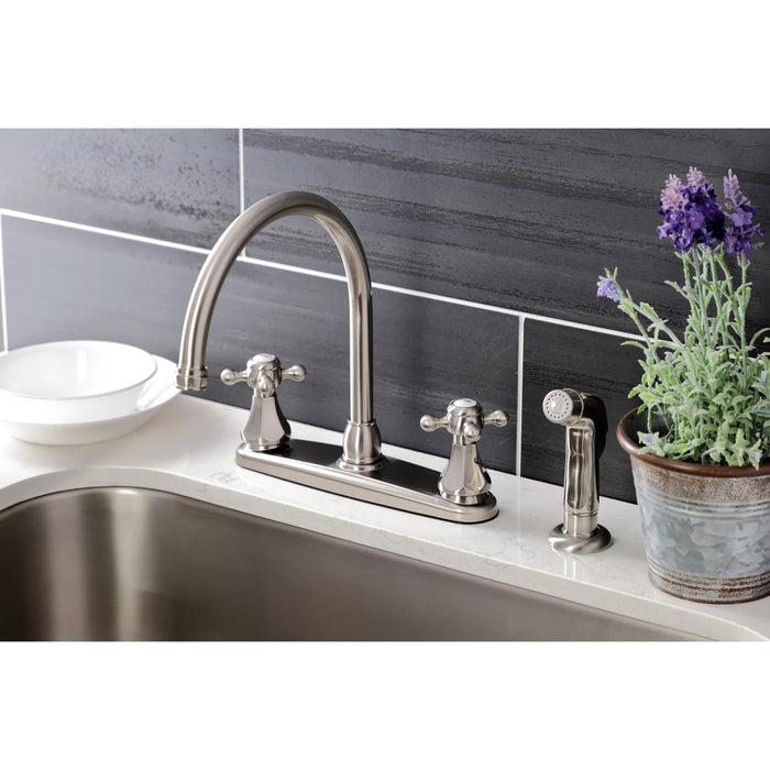 Kingston Heirloom KB4728BXSP - Metropolitan Two-Handle 4-Hole 8" Centerset Kitchen Faucet with Side Sprayer, Brushed Nickel