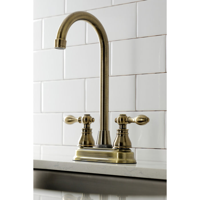 Kingston Tulare KB493ACL - American Classic Two-Handle 2-Hole Deck Mount Bar Faucet, Antique Brass