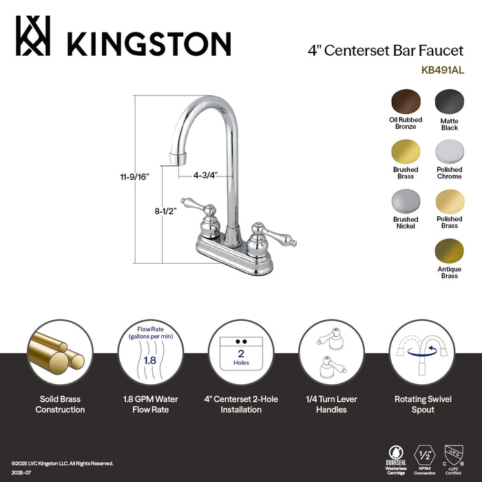 Kingston Tulare KB493AL - Victorian Two-Handle 2-Hole Deck Mount Bar Faucet, Antique Brass