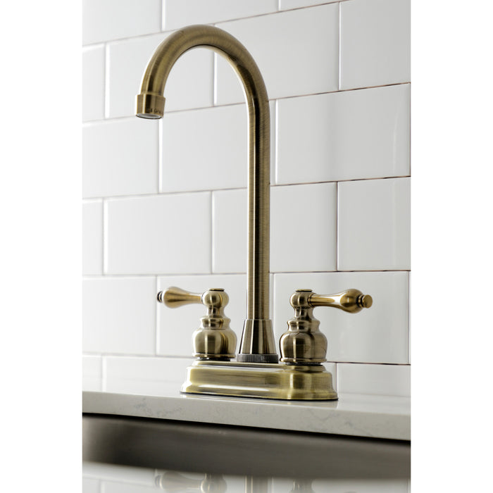 Kingston Tulare KB493AL - Victorian Two-Handle 2-Hole Deck Mount Bar Faucet, Antique Brass