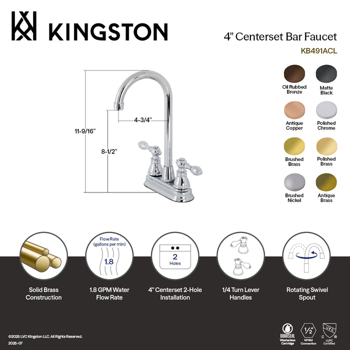 American Classic KB495ACL Two-Handle 2-Hole Deck Mount Bar Faucet, Oil Rubbed Bronze