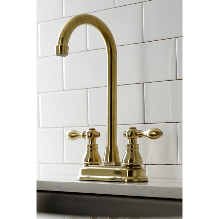 Kingston Tulare KB497ACLSB - American Classic Two-Handle 2-Hole Deck Mount Bar Faucet, Brushed Brass