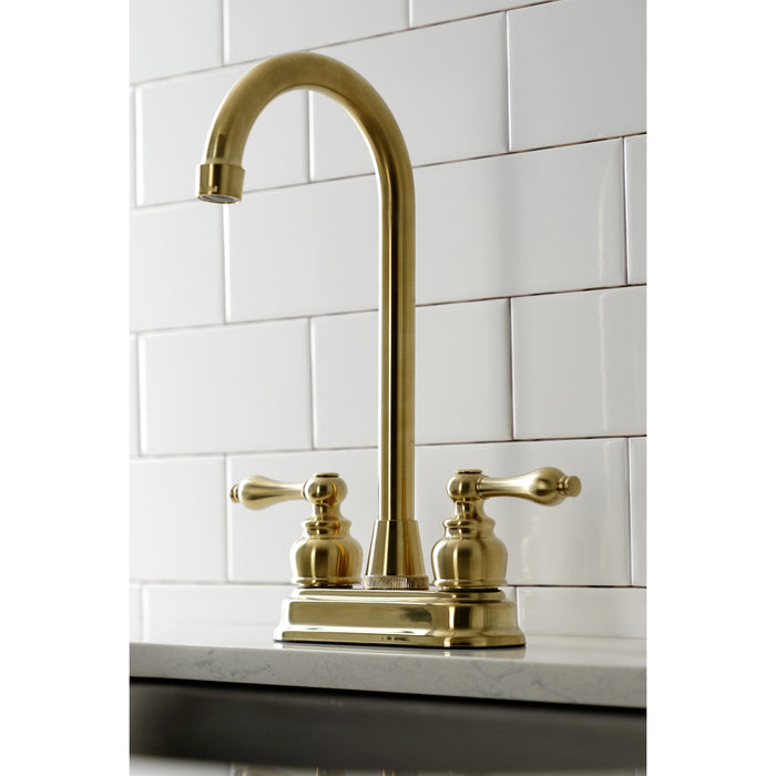 Kingston Tulare KB497ALSB - Victorian Two-Handle 2-Hole Deck Mount Bar Faucet, Brushed Brass