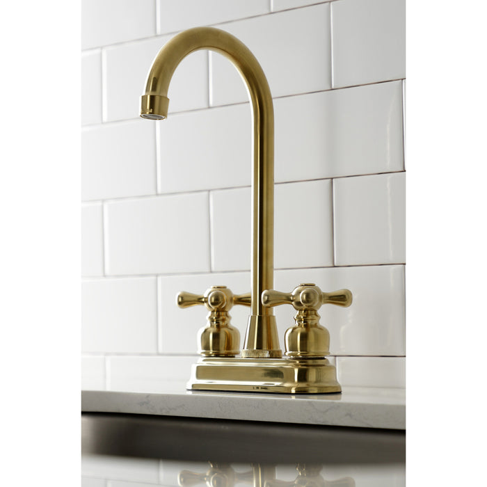 Kingston Tulare KB497AXSB - Victorian Two-Handle 2-Hole Deck Mount Bar Faucet, Brushed Brass