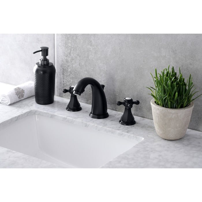 Kingston Tulare KB4980BX - Metropolitan Two-Handle 3-Hole Deck Mount Widespread Bathroom Faucet with Pop-Up Drain, Matte Black