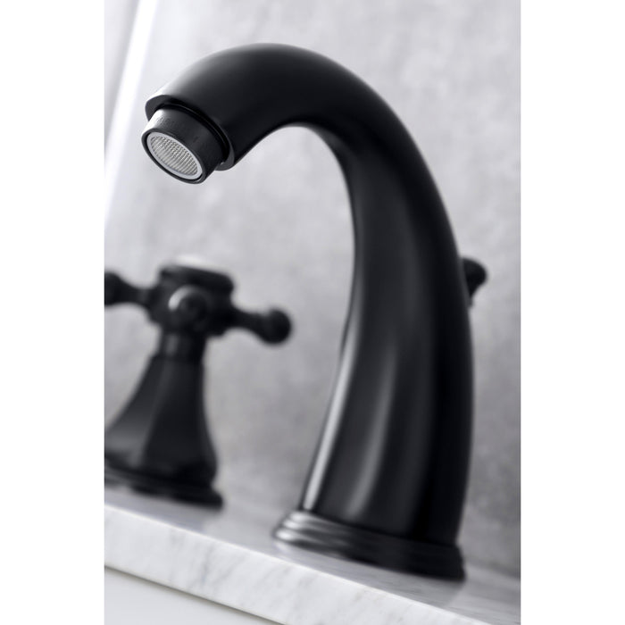 Kingston Tulare KB4980BX - Metropolitan Two-Handle 3-Hole Deck Mount Widespread Bathroom Faucet with Pop-Up Drain, Matte Black