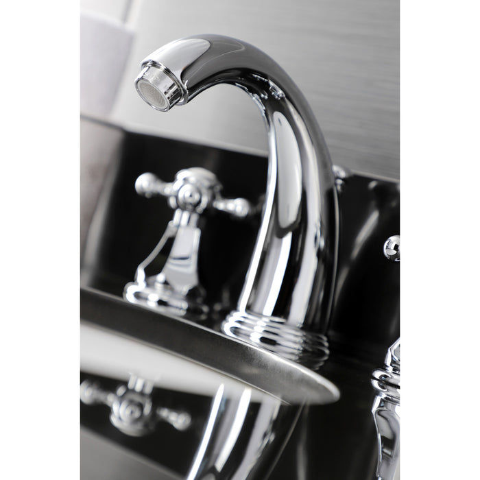 Kingston Tulare KB4981BX - Metropolitan Two-Handle 3-Hole Deck Mount Widespread Bathroom Faucet with Pop-Up Drain, Polished Chrome