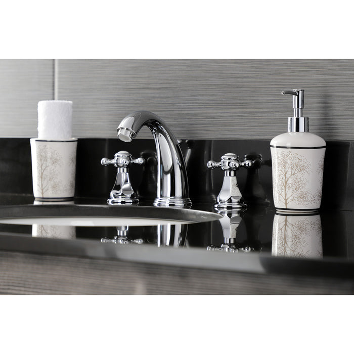 Kingston Tulare KB4981BX - Metropolitan Two-Handle 3-Hole Deck Mount Widespread Bathroom Faucet with Pop-Up Drain, Polished Chrome