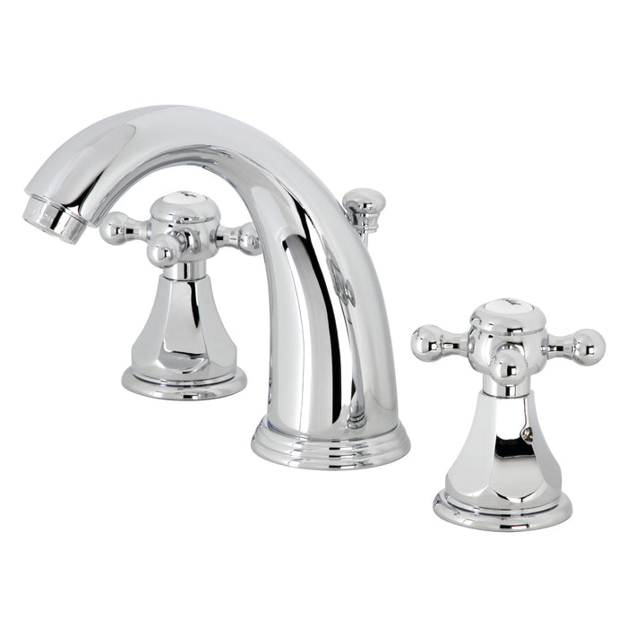 Kingston Tulare KB4981BX - Metropolitan Two-Handle 3-Hole Deck Mount Widespread Bathroom Faucet with Pop-Up Drain, Polished Chrome