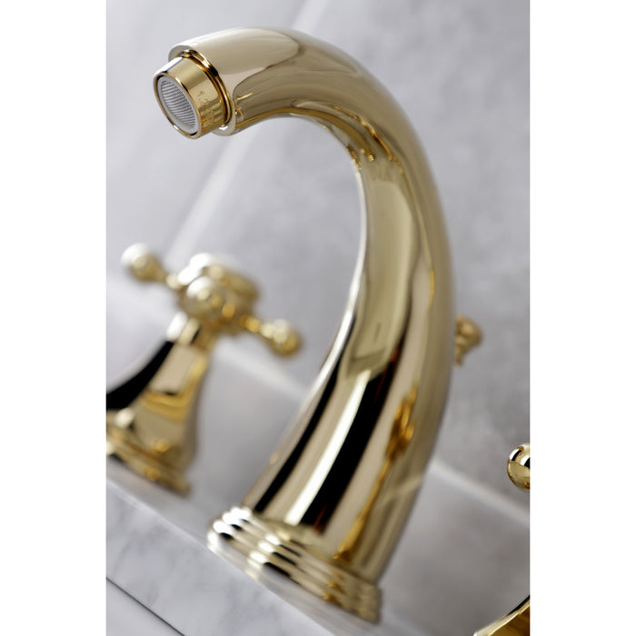 Kingston Tulare KB4982BX - Metropolitan Two-Handle 3-Hole Deck Mount Widespread Bathroom Faucet with Pop-Up Drain, Polished Brass