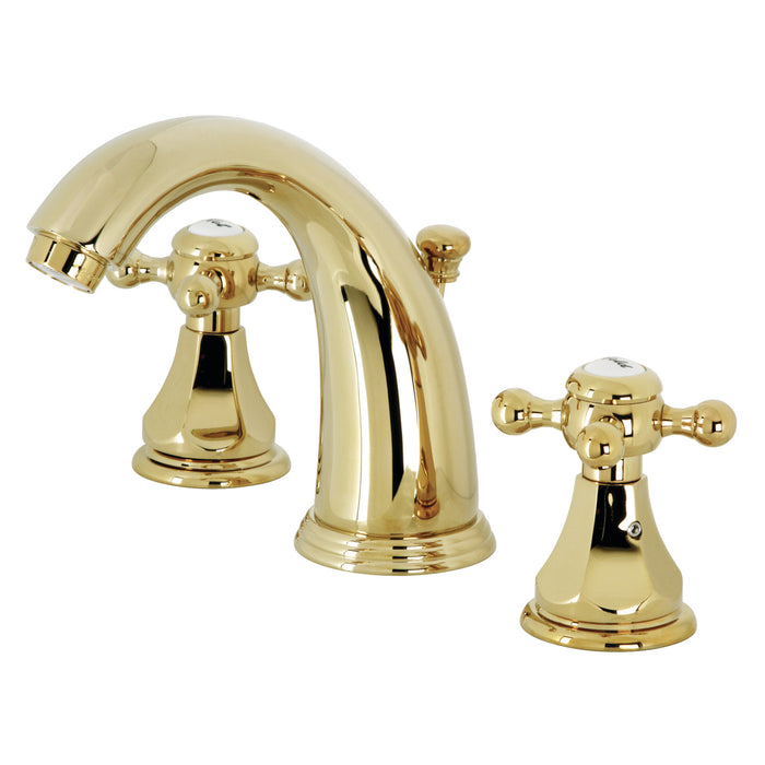 Kingston Tulare KB4982BX - Metropolitan Two-Handle 3-Hole Deck Mount Widespread Bathroom Faucet with Pop-Up Drain, Polished Brass