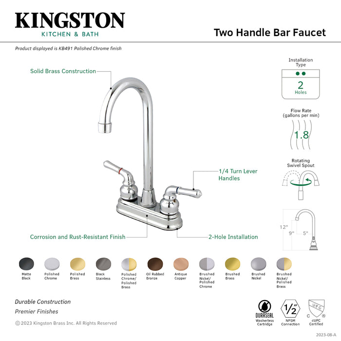 Kingston Tulare KB499 - Magellan Two-Handle 2-Hole Deck Mount Bar Faucet, Brushed Nickel/Polished Brass