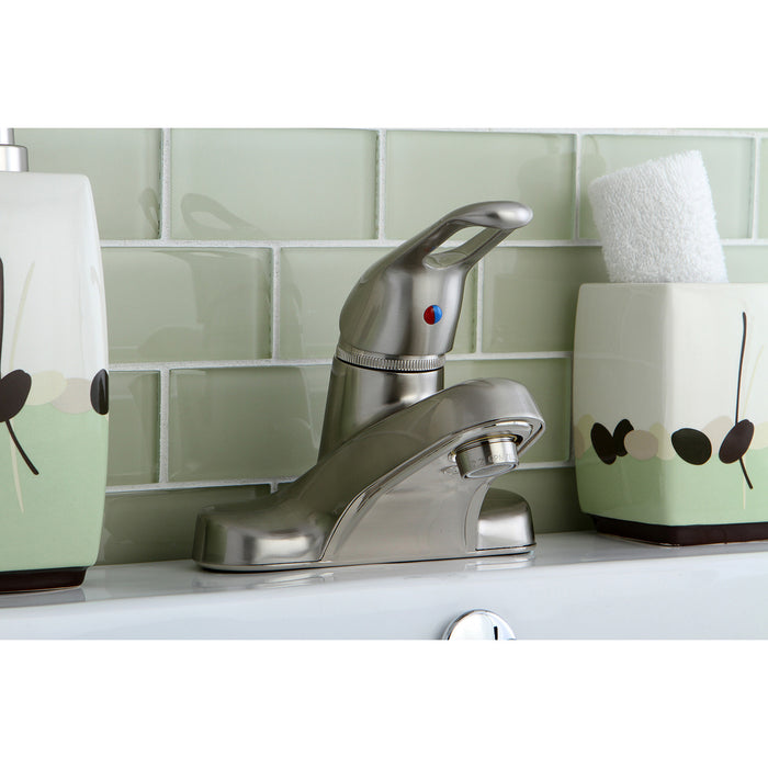 Kingston Tulare KB518B - Wyndham Single-Handle 3-Hole Deck Mount 4-Inch Centerset Bathroom Faucet with Brass Pop-Up, Brushed Nickel