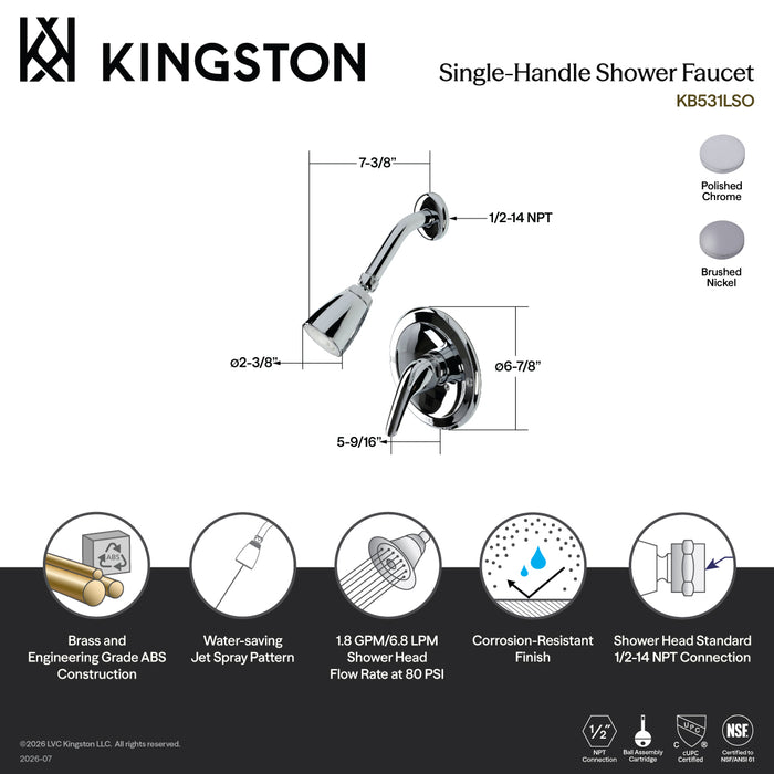 Kingston Tulare KB538LSO Single-Handle Shower Faucet, Brushed Nickel