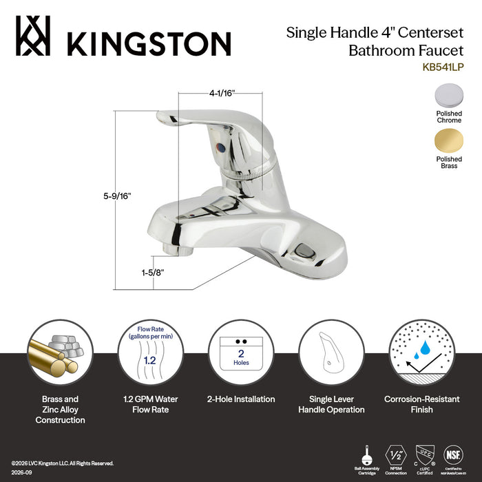 Kingston Tulare KB542LP - Chatham Single-Handle 3-Hole Deck Mount 4-Inch Centerset Bathroom Faucet, Polished Brass